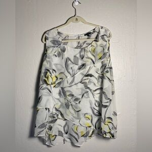 Sami & Jo Plus Size Floral Sheer Top in Gray and Yellow